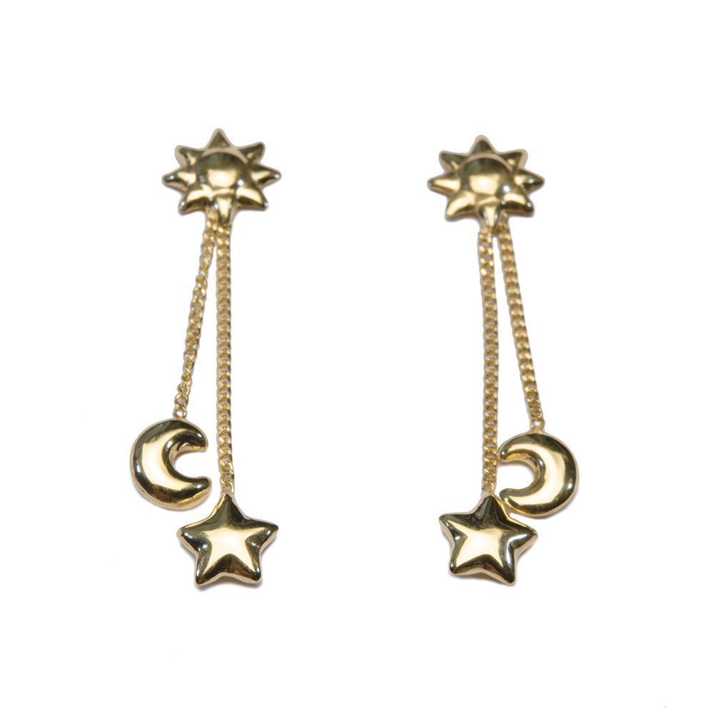 Brinco Estrela Sol e Lua em Ouro 18 Kilates - 23983